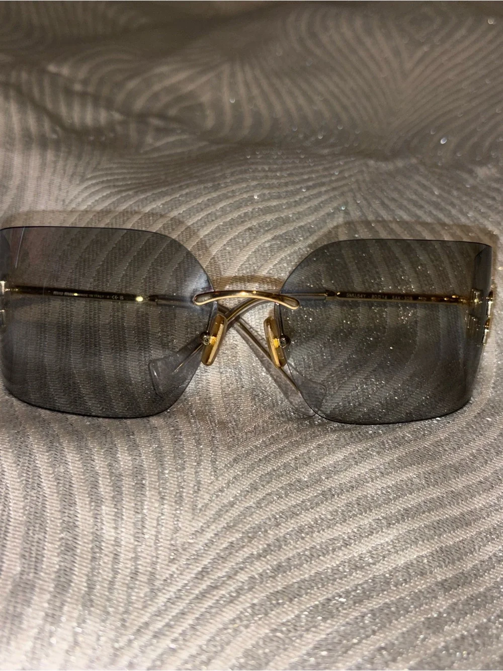 Miu Miu Glitter Rimless Shield Sunglasses - Gray & Gold